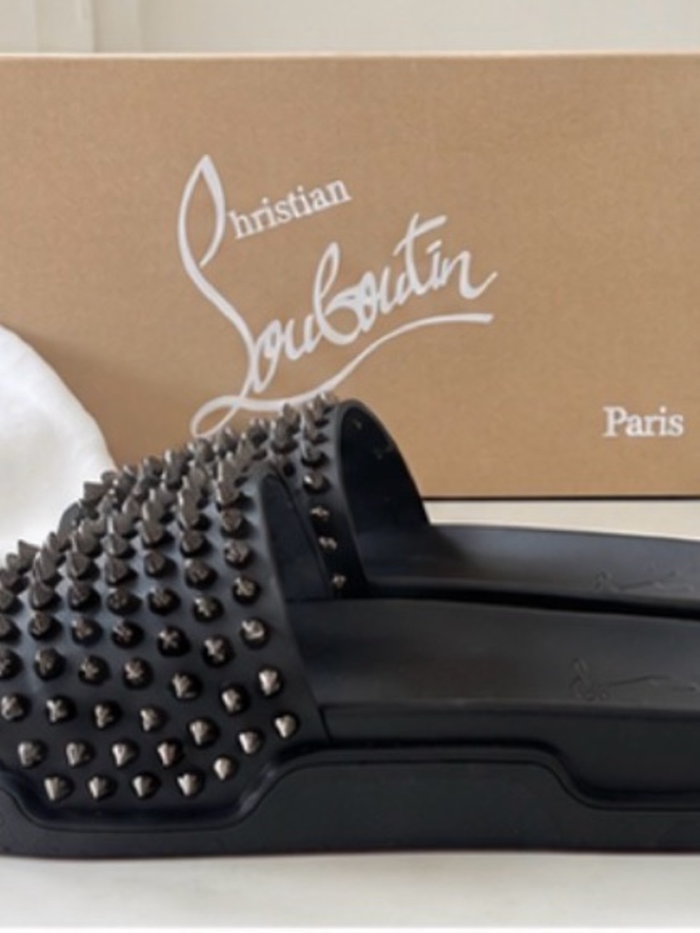 Christian Louboutin Pool Stud Slides Black Gunmetal Spikes | EU 39 | NEW